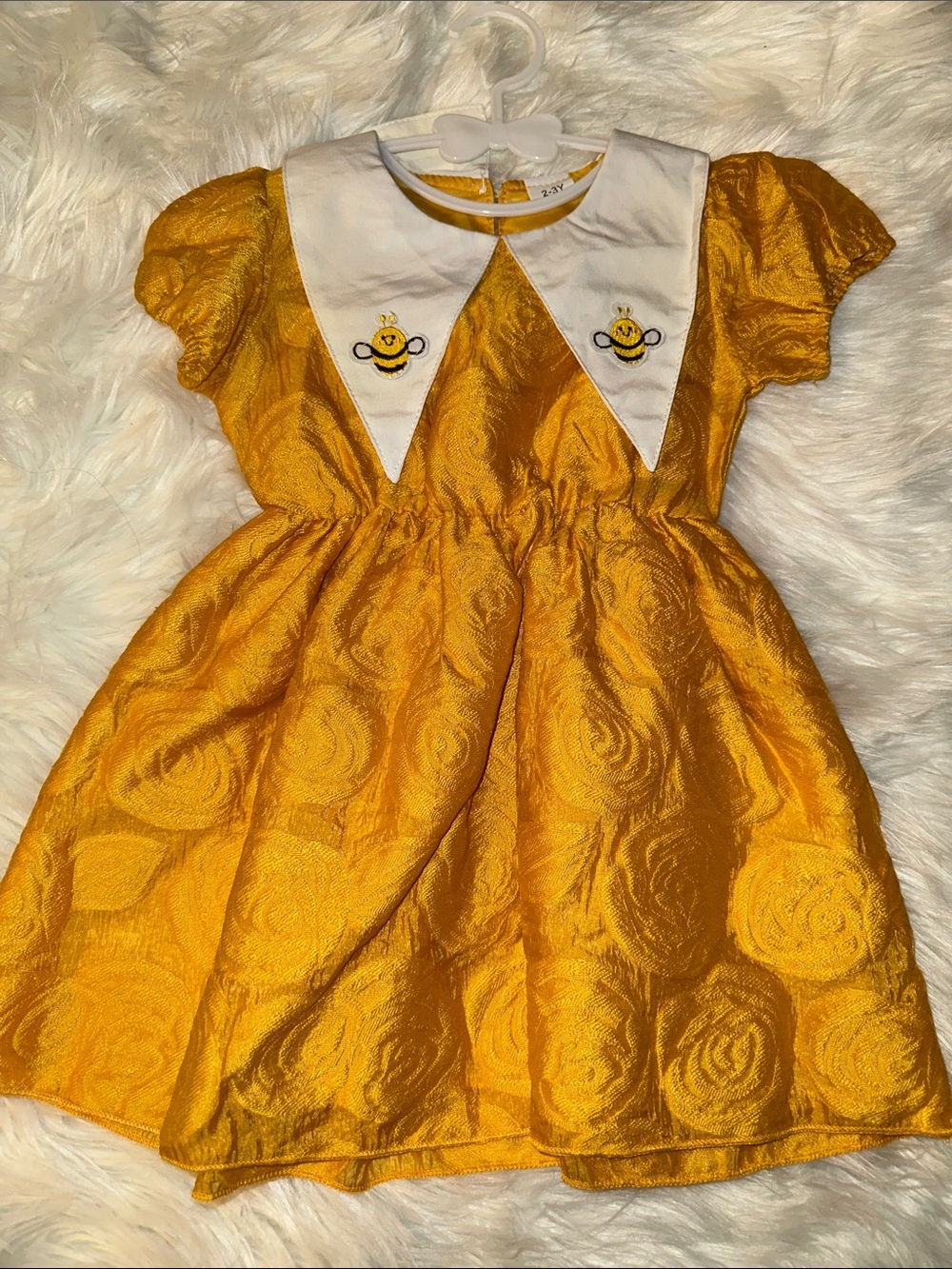 SHEIN Yellow Bee Embroidered Collar Dress